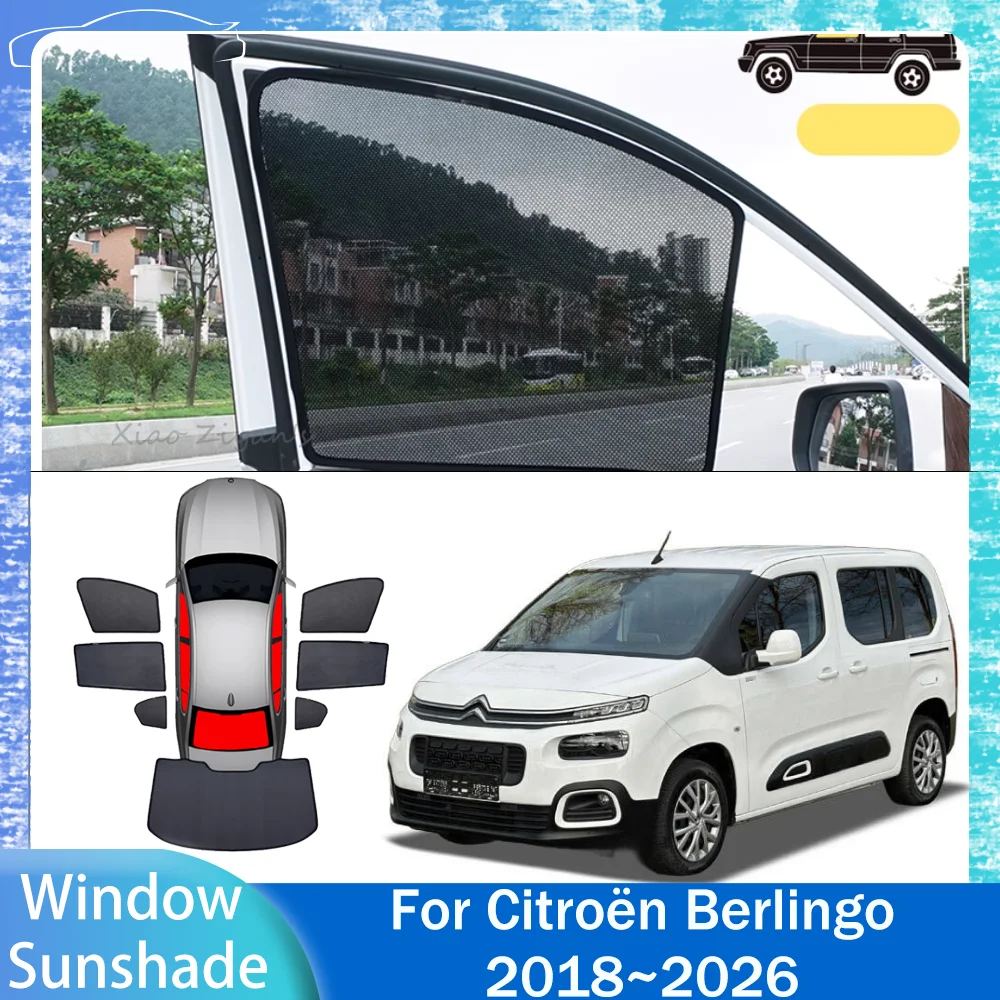 For Citroën Berlingo 2018~2026 2020 2021 2022 2023 2024 2025 Car Magnetic Mesh Privacy Sunshade Side Window Sun Shade Accessorie