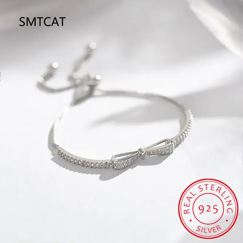 

D VVS1 Теннисный браслет с муассанитом, оригинальный браслет из стерлингового серебра 925 пробы с покрытием из белого золота 18 карат, регулируемые браслеты с бантом для женщин и мужчин