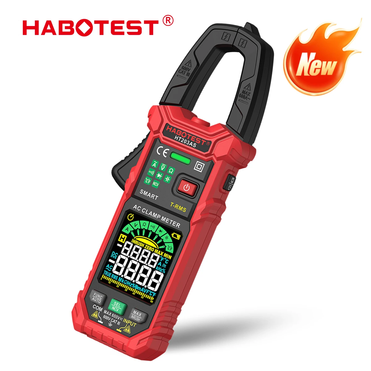 HABOTEST HT203AS AC/DC Smart Digitale Klemmeter Klem-on Multimeter Capaciteit Spanningsmeter Elektriciens Gereedschap