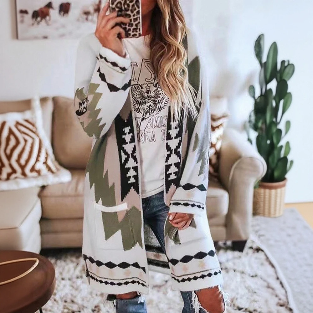 

Women's Autumn Cardigans Casual French Graphic Print Long Sleeve Open Front Daily Basic Style for
