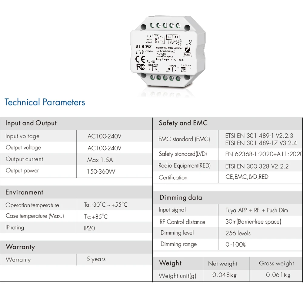 Tuya Zigbee 3.0 AC LED Triac Dimmer Push Switch 110V 220V 360W Wireless Touch Panel Remote Control fr Alexa Google Home Tuya HUB