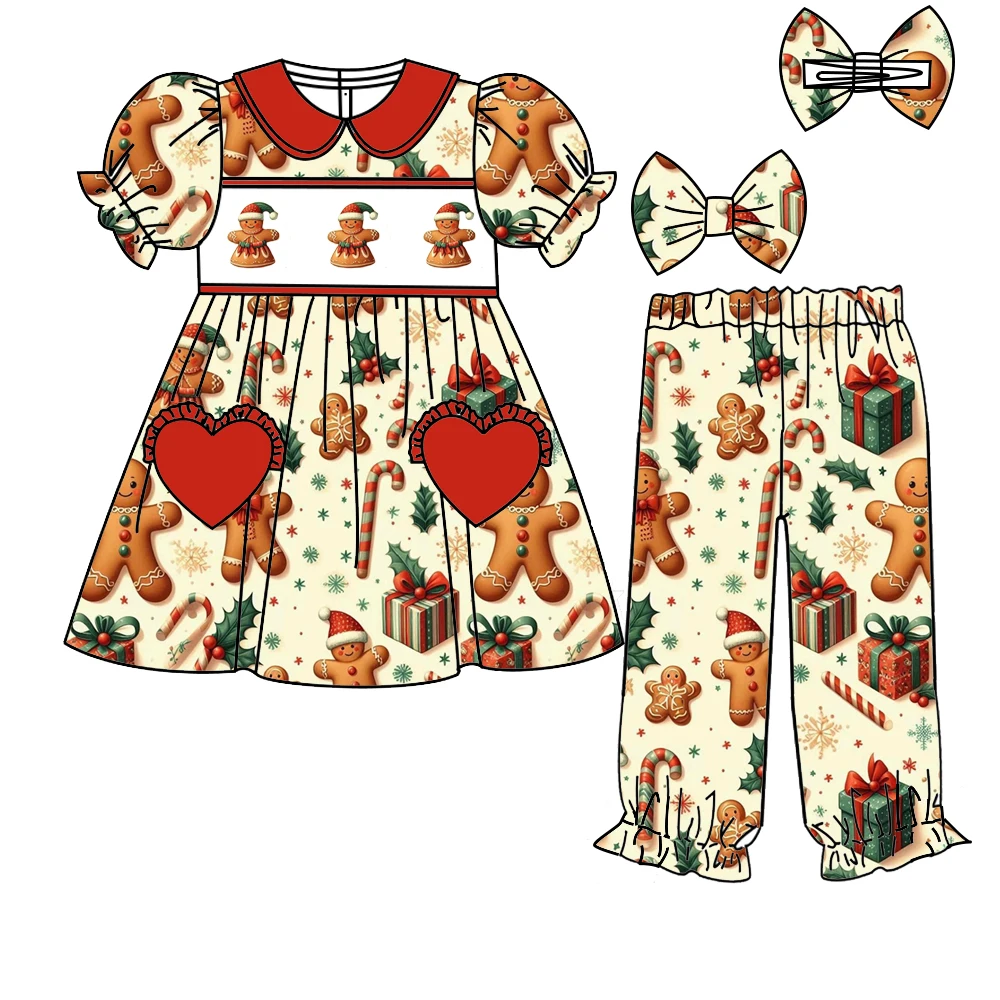 Christmas boutique children's set pajamas robe short-sleeved shirts and long pants biscuit gift boxes candy prints girl boy set