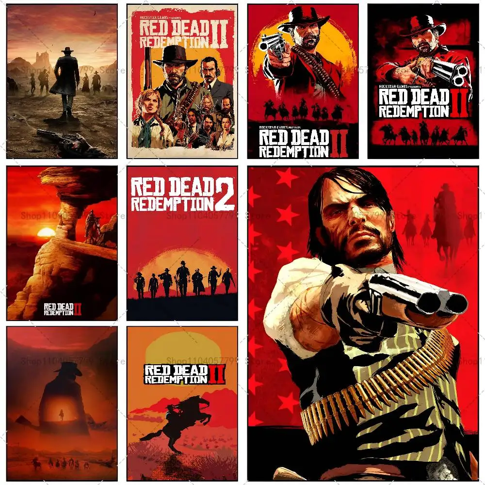 Red Dead Redemption 2 Poster Self-adhesive Wall Mural Art Waterproof Sticker For Bar Room Decor High Quality Print Gift