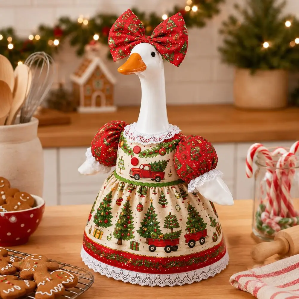 Lace Dress Goose Costume Outfit Red Bow Red Truck Print Holiday Decor Ornament Outdoor Lawn 23 Inch Size Christmas Farm Dress