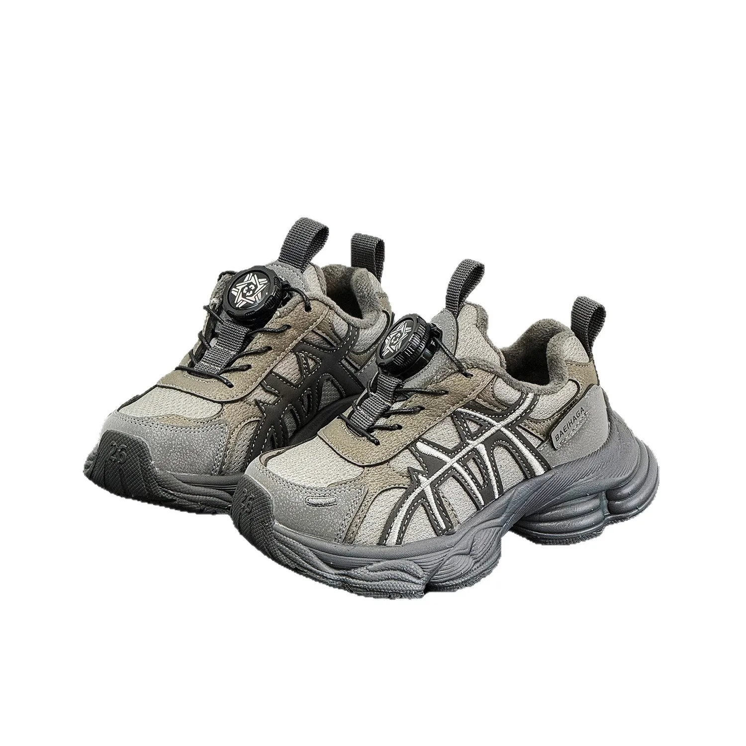 

New Winter Style Children Boys Girls Fashionable Rotating Buckle Fleece-lined Lightweight Sports Shoes Kid Toddler Running Shoes