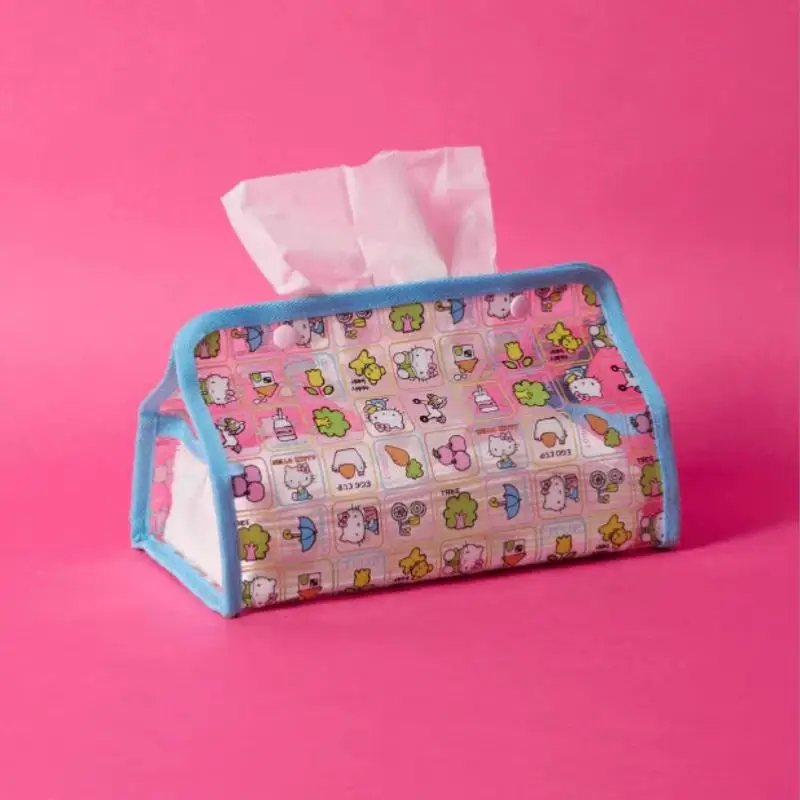 Caja de almacenamiento de papel tisú transparente impermeable de Anime Sanrio Hello Kitty, caja de pañuelos de dibujos animados Kt Cat para el hogar, sala de estar y oficina