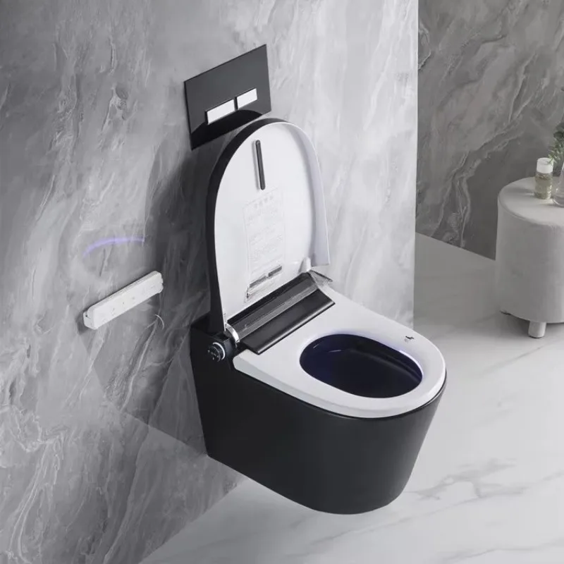 Inteligentna toaleta bidetowa europejskiego standardu, inteligentna czarna toaleta wisząca, inteligentna toaleta wisząca na ścianie, inteligentna toaleta WC, inteligentna toaleta.