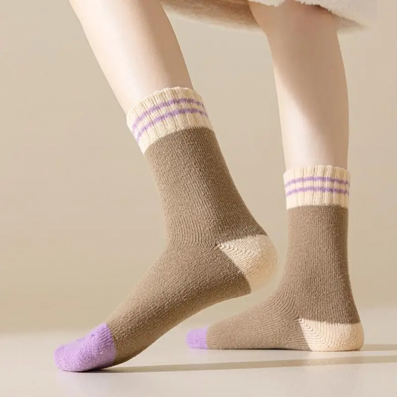 3/4 Pairs Women's Thicken Cold-proof Terry Socks Cute Warm Plush Mid-tube Socks Autumn Winter Girls Home Floor Sock