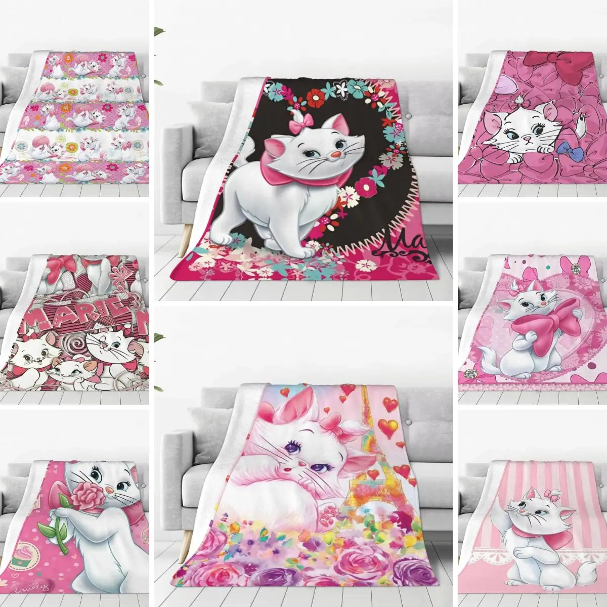 The Aristocats Marie Cat Super Warm Blanket Children Plush Throw Blanket Pattern Outdoor Flannel Bedspread Sofa Bed Cover