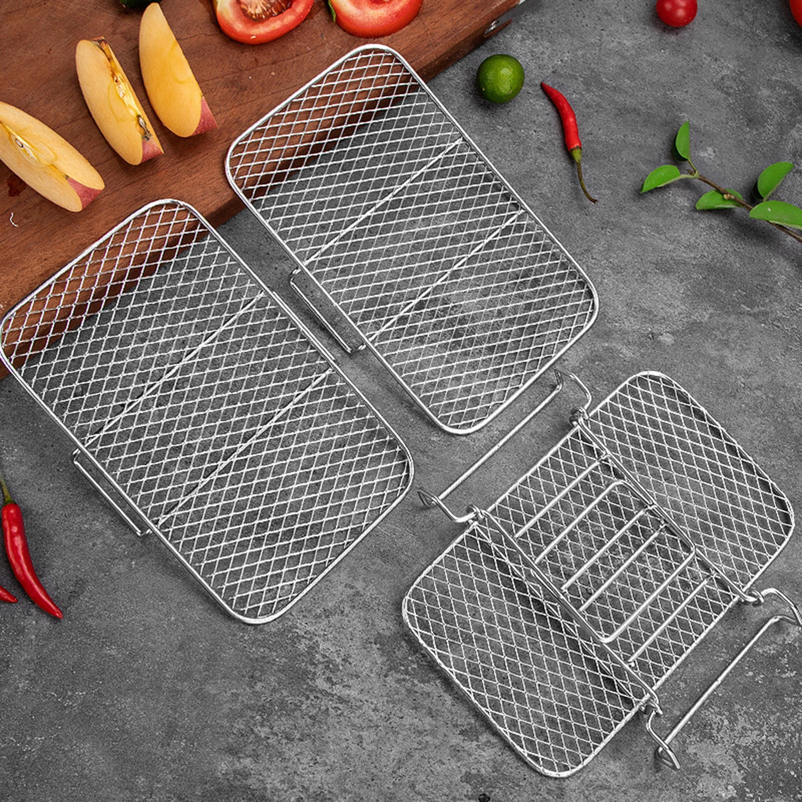 

Metal Square Air Fryer Rack Convenient to Use with Handle and Smooth Surface Suitable for Larger Food Items