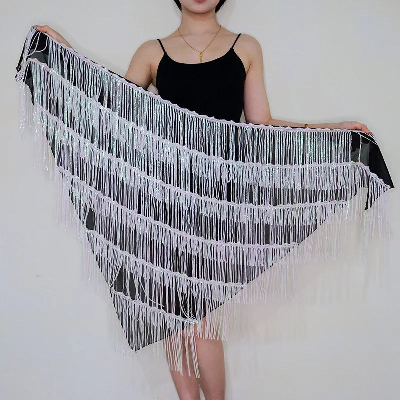 Asciugamano per fianchi con catena in vita per danza del ventre femminile, cintura per danza indiana con nappe con paillettes