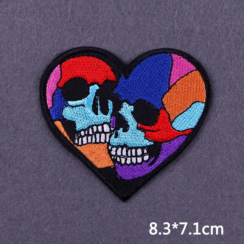 Flamme Schädel Patch Kleidung Punk Bestickt Patches Für Kleidung Eisen Auf Patch Auf Kleidung Thermoadhesive Patches Jacke Abzeichen DIY – Detail 20