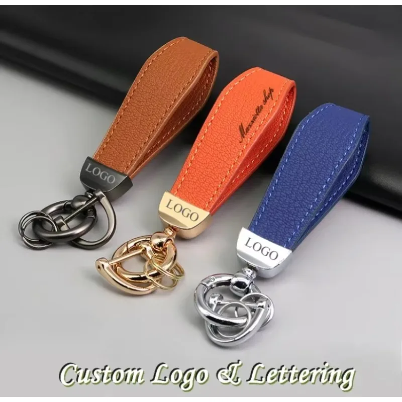 Customized Logo Lamb Print Car Key Chain Anti-loss Metal Leather Keychain Pendant Keyring Gift for Men and Women