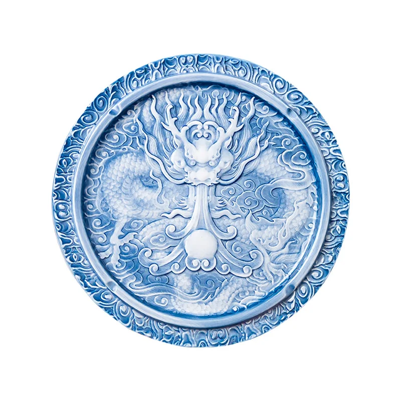 

Jingdezhen blue and white tea pet ornament dragon plate relief Chinese set Guochao merchandise ceramic tray ceremony