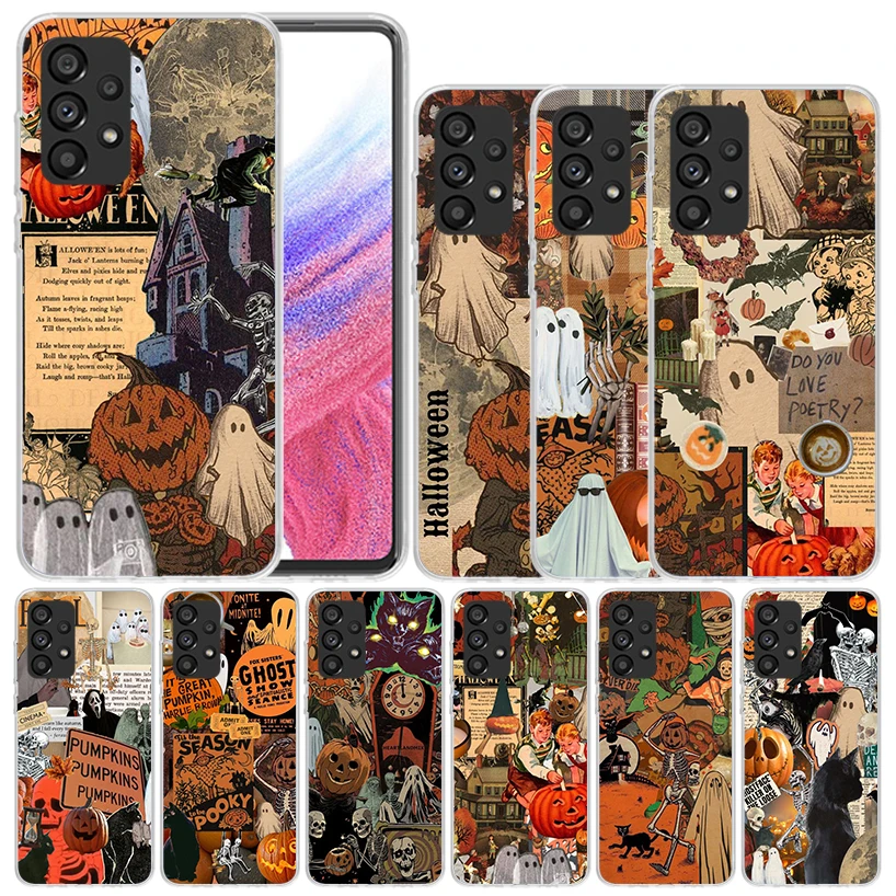 October Fall Halloween Spooky Pumpkin Soft Cover for Samsung Galaxy A52 A53 A54 A12 A13 A14 Phone Case A32 A33 A34 A22 A23 A24 A