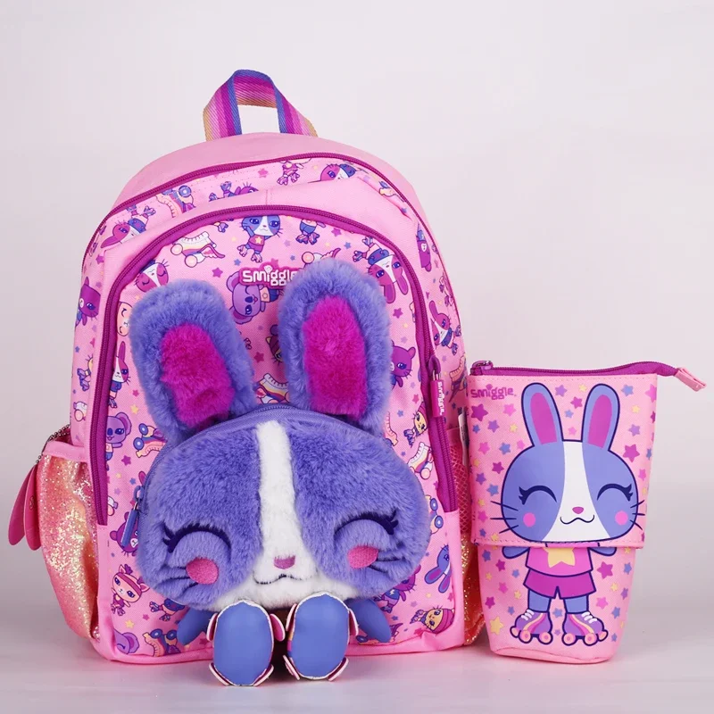 Australian Smiggle Pupils Purple Cartoon Rabbit Ultra-Light Medium Schoolbag Pencil Case Children Shoulders Pupil Schoolbag Gift