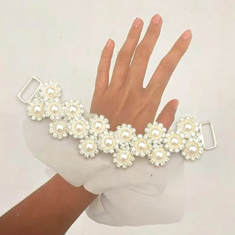 2pcs Crystal Rhinestone ABS Pearl Shoe Chain Buckle Bikini Flip Flops Connectors Metal Apparel Bags Cap DIY Garment Sewing