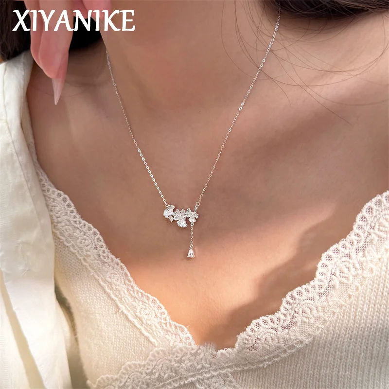 

XIYANIKE Korean Ginkgo Leaf Pendant Necklaces For Women Lady Delicate Fashion New Clavicle Chain Jewelry Gift Party Daily