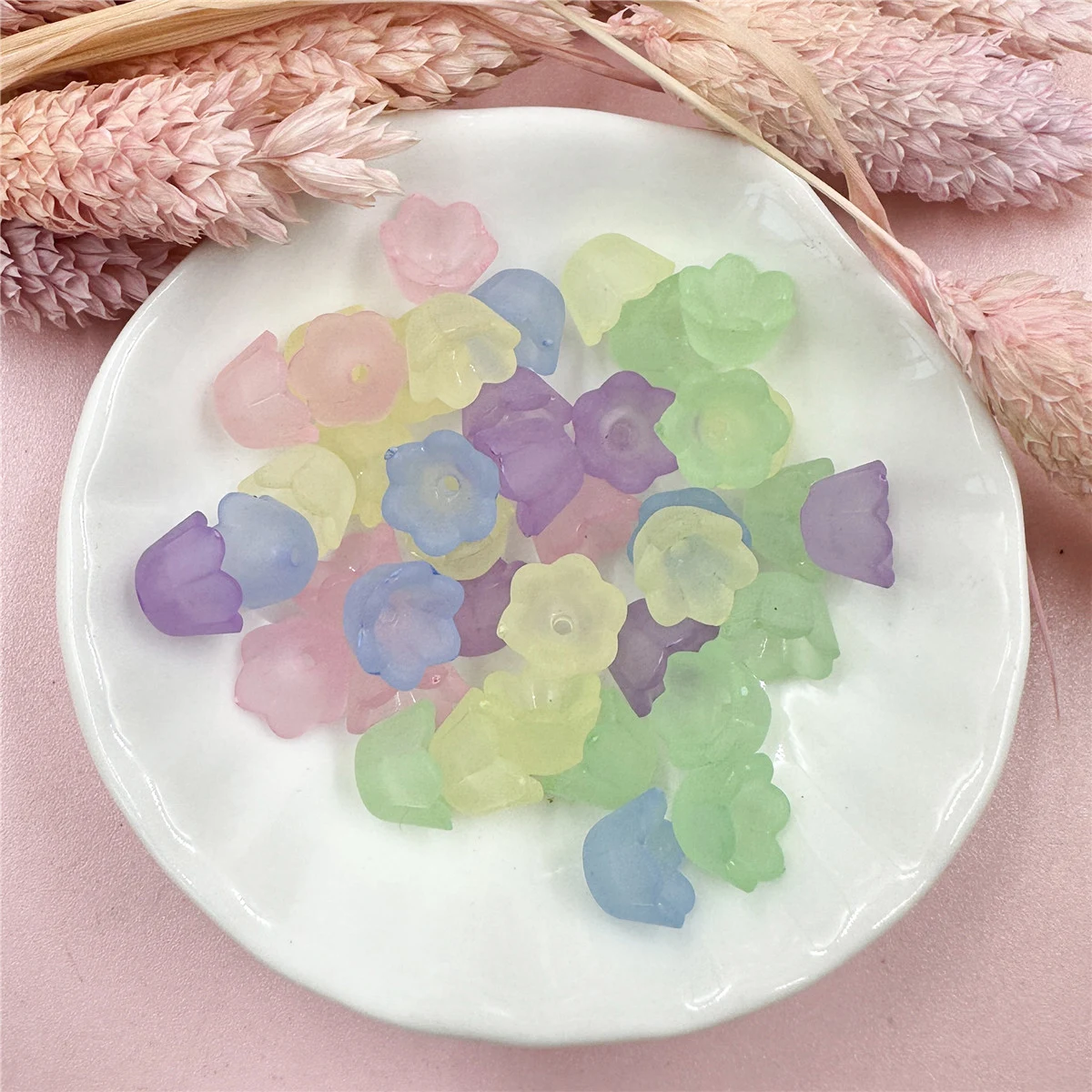 40Pcs 9*7mm Small Lily Of The Valley Flower Beads Colorful Acrylic Bead Cap Jewelry Accessories Jewelry Making Handmade Material