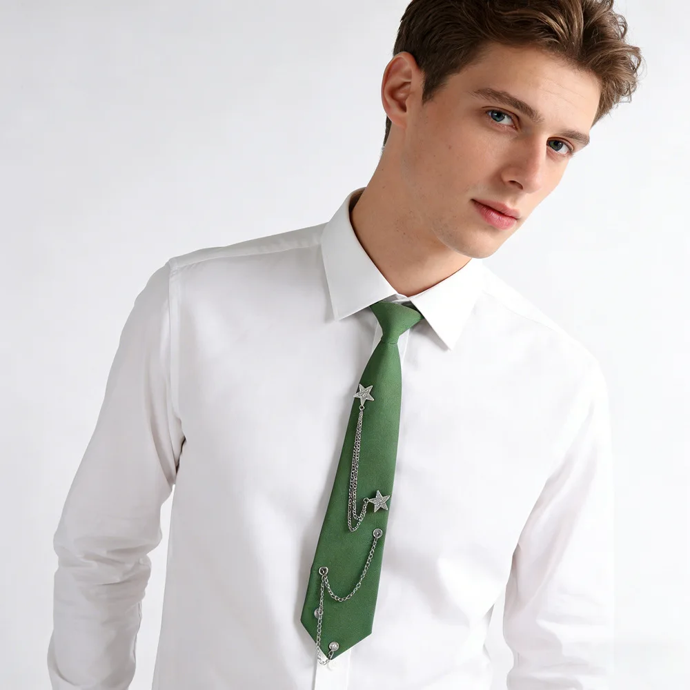 Metal Star Tie Pre-Tied Uniform Black Tie Women Necktie Simple Chain Necktie For Band Wedding Graduation