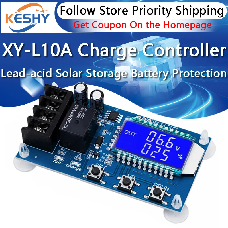 XY-L10A 6-60v 10A Lead-acid Solar Storage Battery Charge Controller Module Protection Board charger Time Switch Battery Capacity