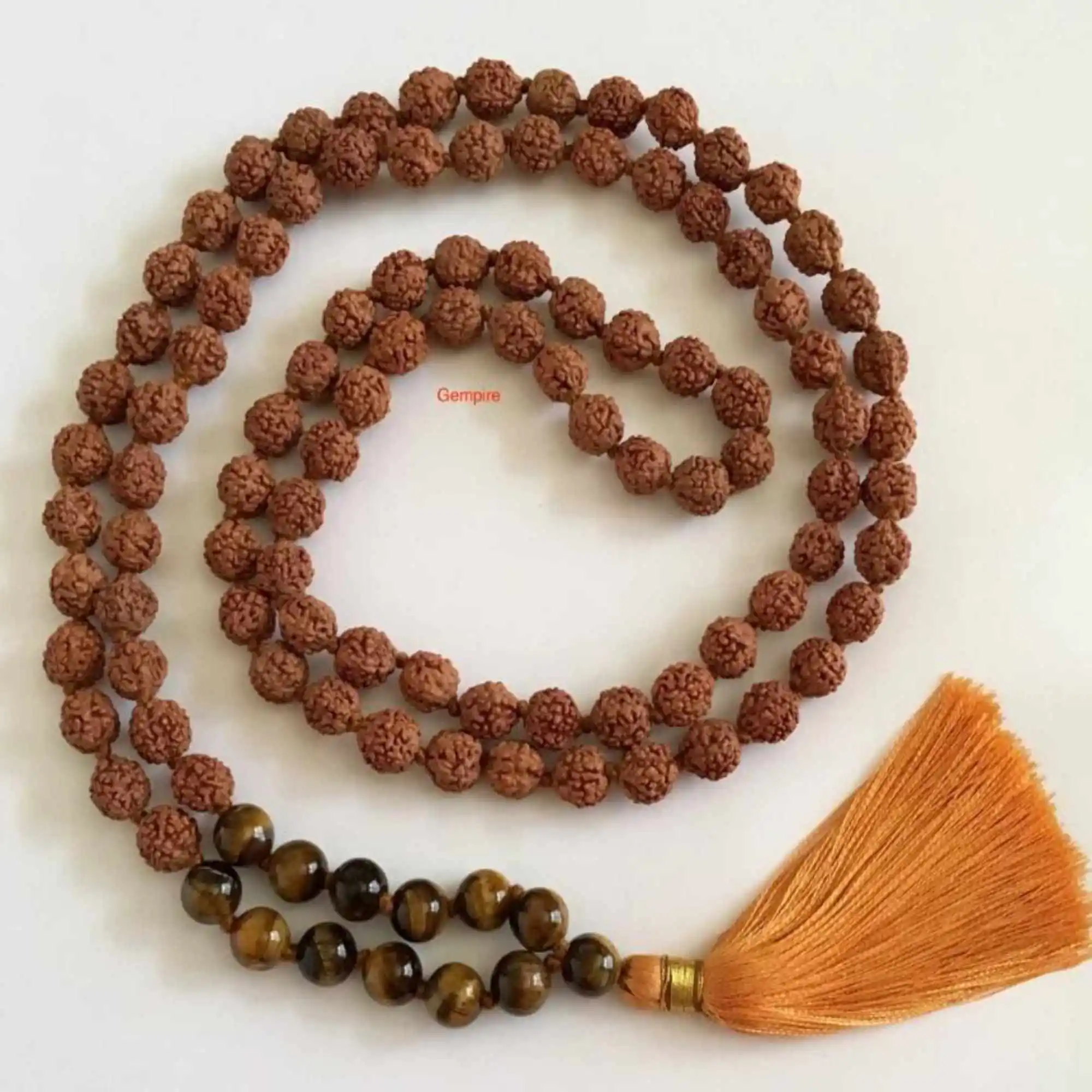 

8mm Natural knot Rudraksha Tigers Eye gemstone beads necklace Beaded Relief Bohemia National Style Spirituality Gift Mala Yoga