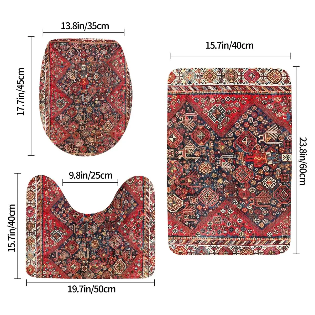 Qashqa'I Fars Southwest Persian Nomad Rug Print 3 Pcs Bath Mat Bathroom Set Toilet Lid Cover Home Non-Slip Carpet Floor Rug