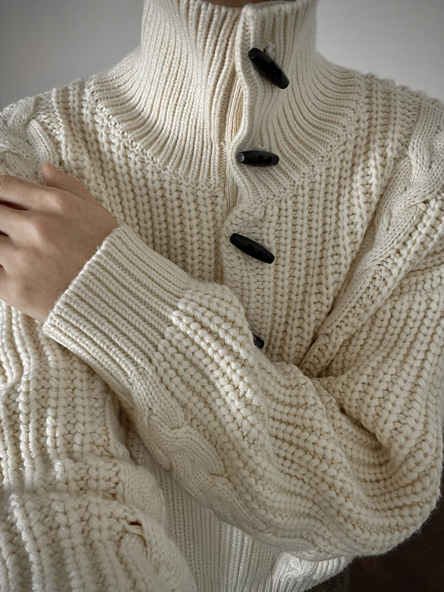 

Men's Knitted Sweater f Open Cardigan High Collar Twist Yarn Thiened Autumn Winter Faionable Casual Ci Walk Top