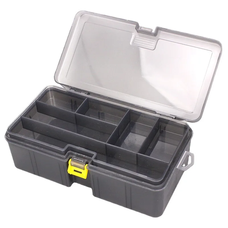 Caja de aparejos de señuelos de doble capa, accesorios de pesca, caja de pesca de plástico ajustable, gancho de cebo falso, cajas de almacenamiento de herramientas, equipo de pesca