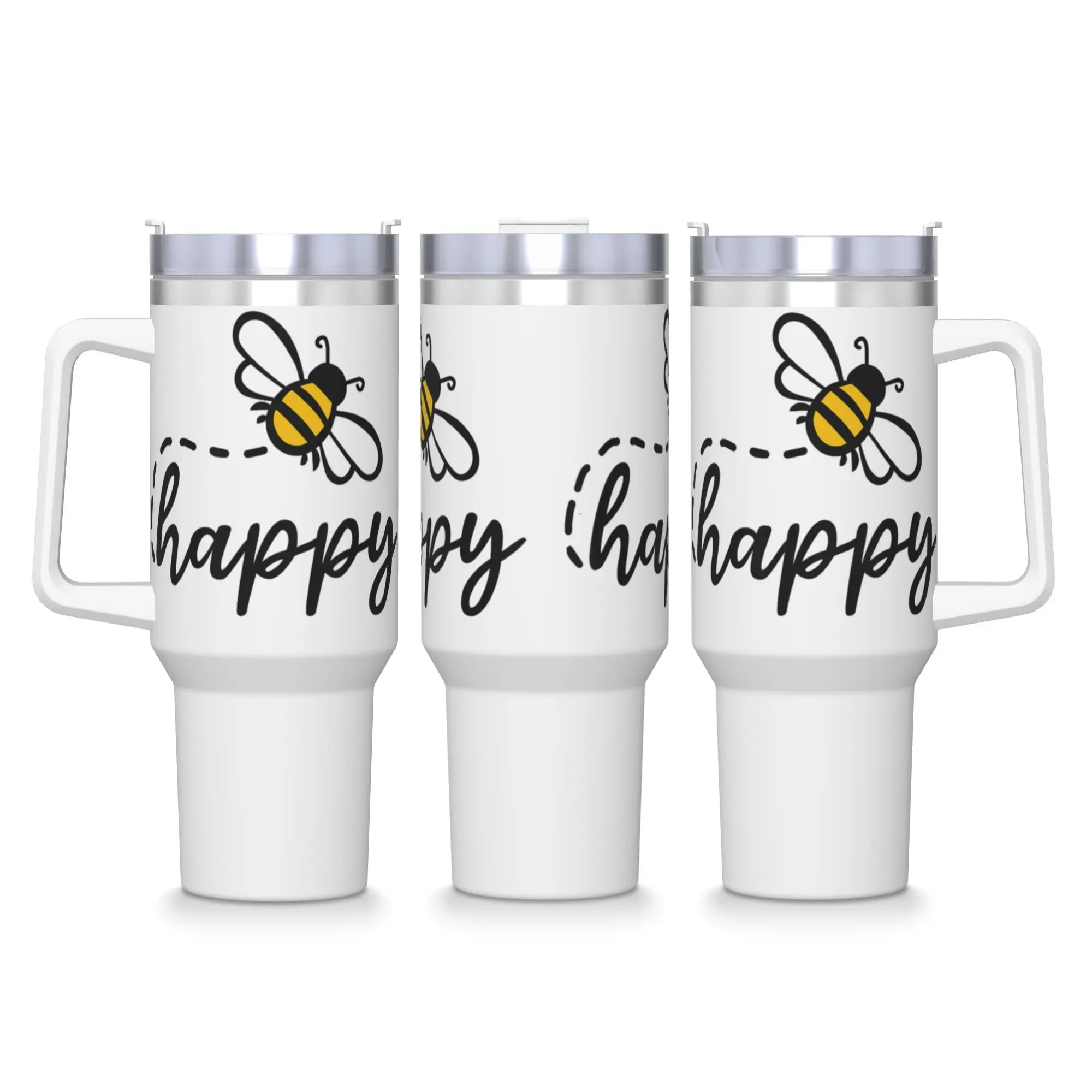 Be Happy Be Kind  Bee Happy Stainless Steel Tumbler  Driving Thermal Cups With Straws and Lid 40oz Car Mugs Cold Drink Bottle