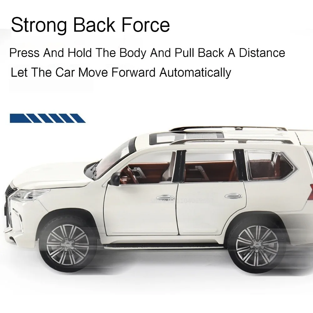 Suv lx570 modelo de carro utilitário, escala 1:24, modelo de carro, liga fundidos, portas, abertas, música, puxar para trás, veículos off-road, presentes para crianças