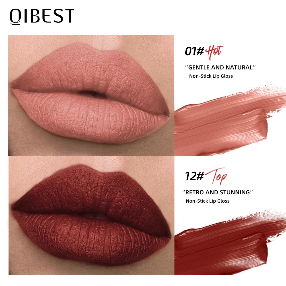 Qibest Hot Liquid Lippenstift Samt matt wasserdicht nackt Lip gloss lang anhaltende sexy Frauen Lippen tönung Schlamm Antihaft Tasse Lippen Make-up