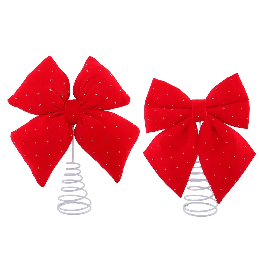 Red Velvet Rhinestone Christmas Bow Tree Topper Spring Base Bow Decoration for Home Xmas Tree Ornaments 2026 New Year