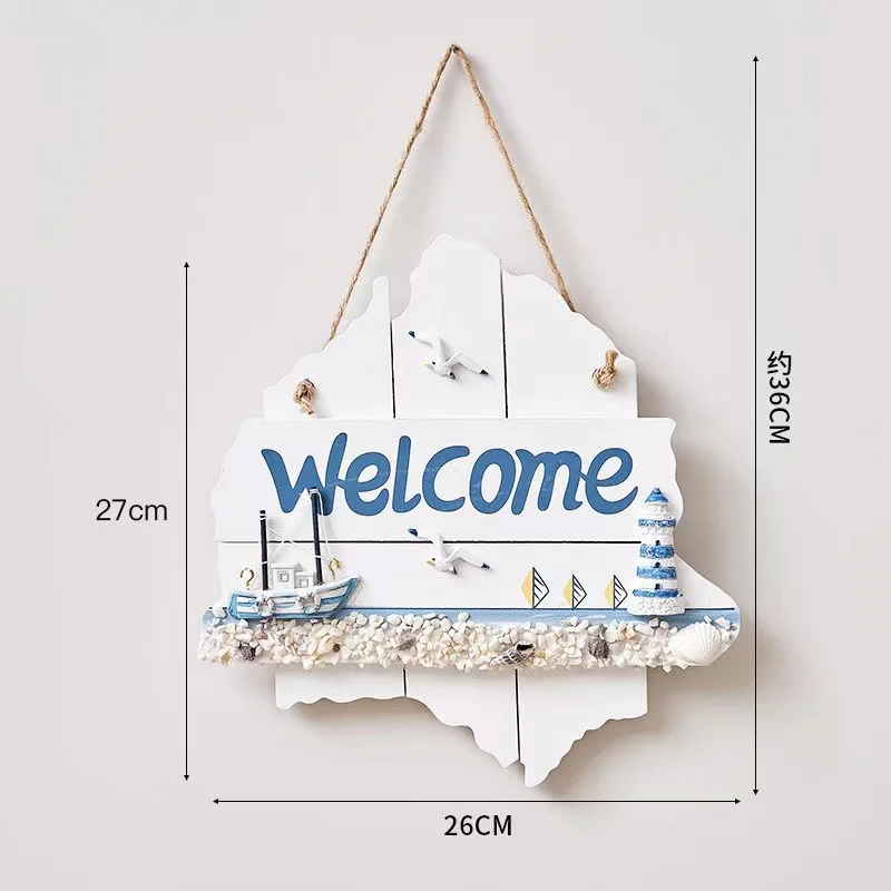 Ocean Style Wooden Hanging Welcome Plate, Welcome Sign Board, Pendant Handicraft Gifts, Home Coffee Shop Photo Wall Decor
