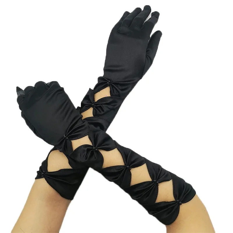 

Women Satin Hollow Fashion Personality Dress Accessories Elegant Gloves Dinner Party Princess Style Stage Performance Cosplay