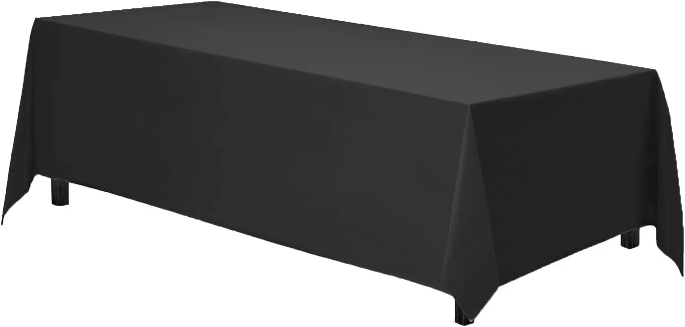

Rectangle Tablecloth - 90 x 156 Inch Black Table Cloth for 8 Foot Tables with Floor-Length Drop - Heavy Duty Washable Fa