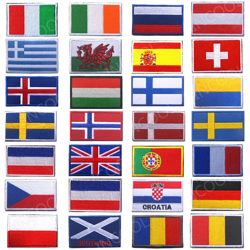 Niemcy Rumunia Węgry Rosja Austria Szwajcaria Hiszpania Francja Belgia Włochy Holandia Polska Portugalia Czechy Węgry Naszywka z flagą
