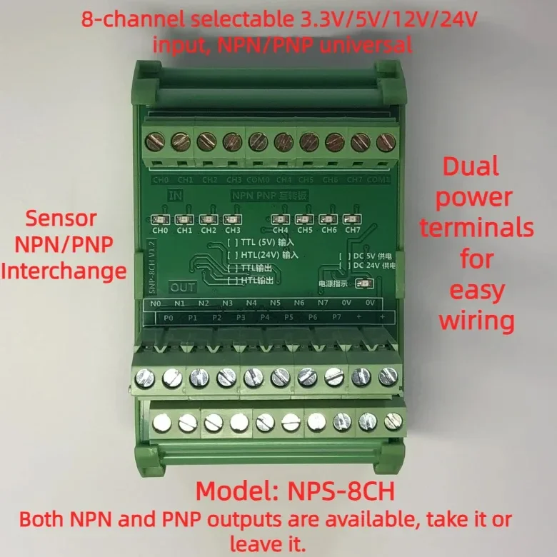 8-channel NPN To PNP, PNP To NPN, Mutual Conversion TTL To HTL Bidirectional Optocoupler DC5V/12V/24V Version