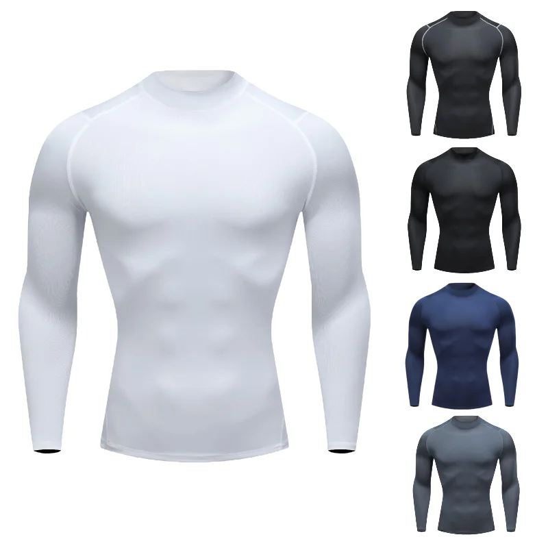 

New Men's Compression Fitness Sports Long Sleeve Running Elastic Quick-drying Round Neck Basketball Top Base Shirt T-shirt