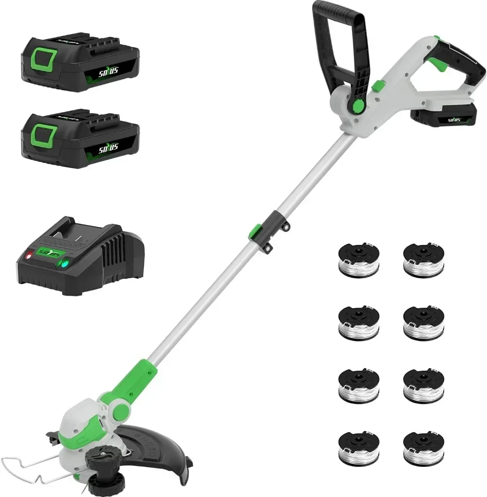 For 12 Inch String Trimmer Cordless 20v Electric Weed Wacker 2 Pcs 2.0Ah Battery Powered Weed Trimmer/Edger, Lightweight