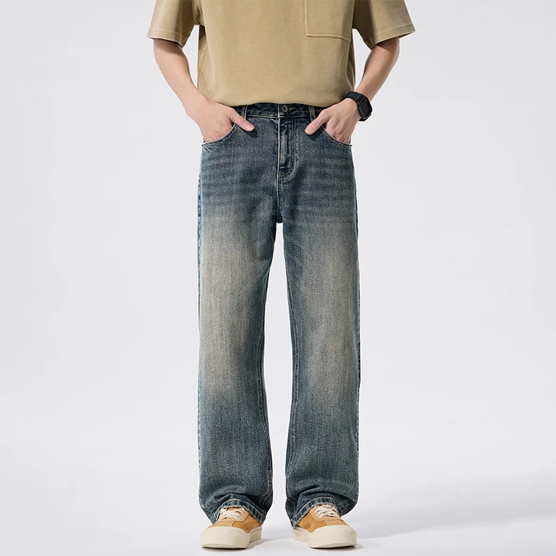 

Men's Jeans High Street Clean Fit Baggy Straight Vintage Stretch Jeans High Quality Male Denim Pants Men's Trousers