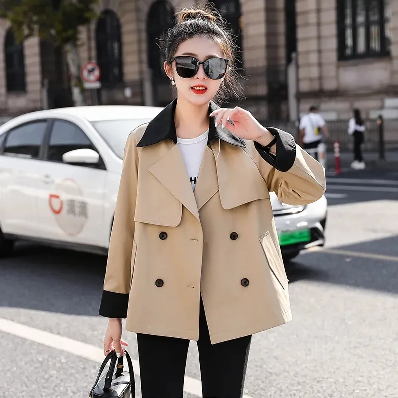 

Fashion Design Double Breasted Jacket Female 2024 New Women's Spring Autumn Coat Academy Style Leisure Short Windbreaker