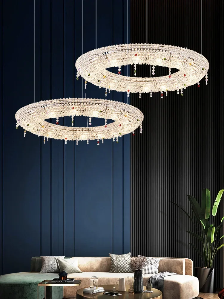 Modern K9 Crystal Designs LED Round Oval Chrome Chandelier Light Fixture Perfect Hanging Lamp For A Stylish Modern Living Room