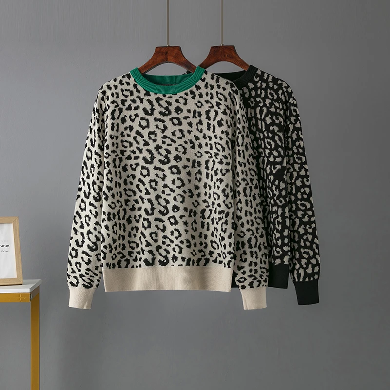 

2023 Autumn Jumper Autumn winter Knitted Sweater Women Oversized Sweaters Female Leopard Jacquard Fashion Wool Blends Pullover