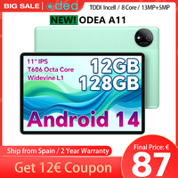 【New】 Odea A11 Android 14 tablet, 11 inch TDDI , (4GB + 8GB)12GB RAM, 128GB ROM, 8 core, UNISOC T606, 1280x800, Mali-G57, 7000mah, 13MP + 5MP, support TF up to 1TB, type C, GPS, Widevine L1