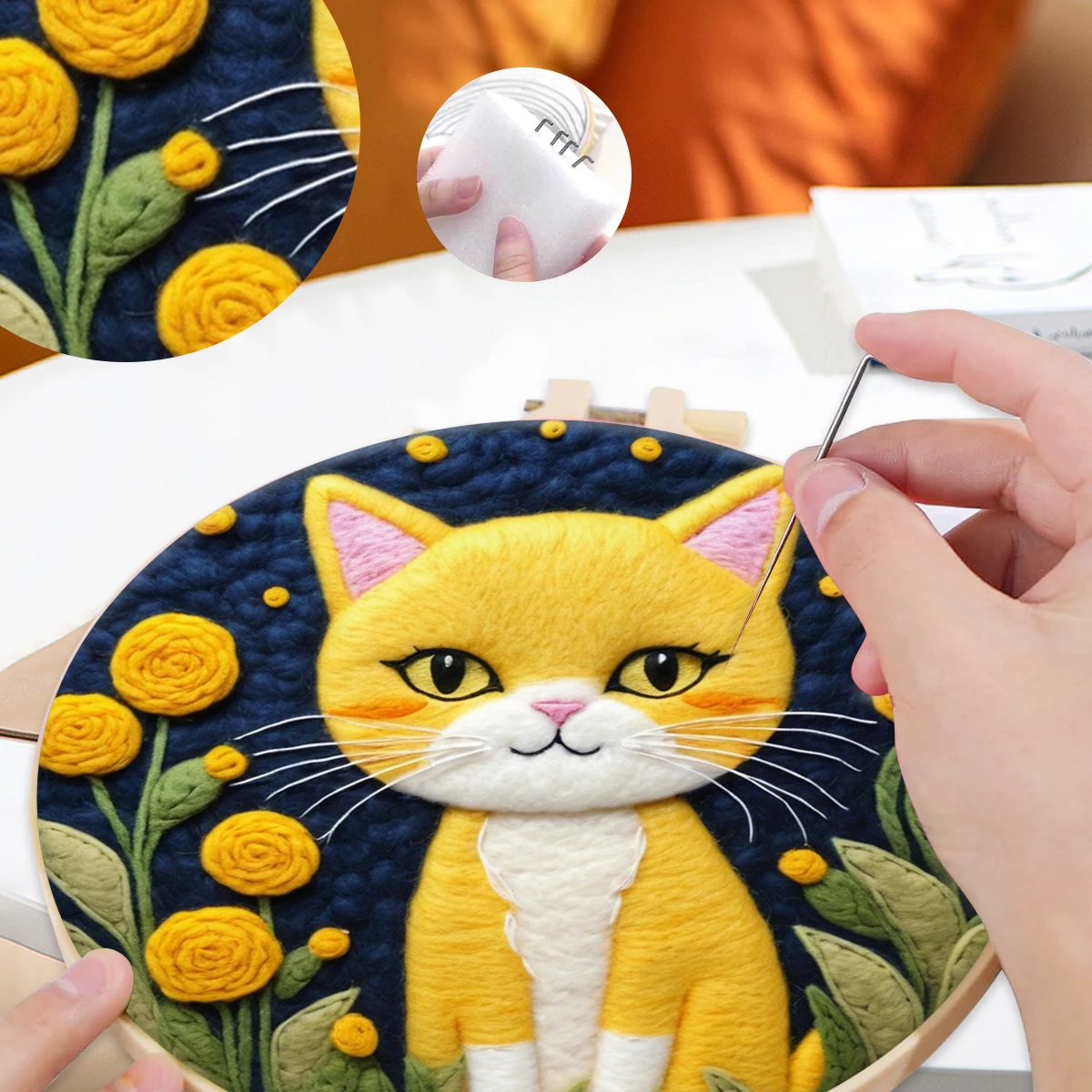 

SDOYUNO Wool Felt Painting cat Embroidery Frame Cross Stitch Wool For Knitting Diy Creative Making Wool Felt Kit Set Home Decor