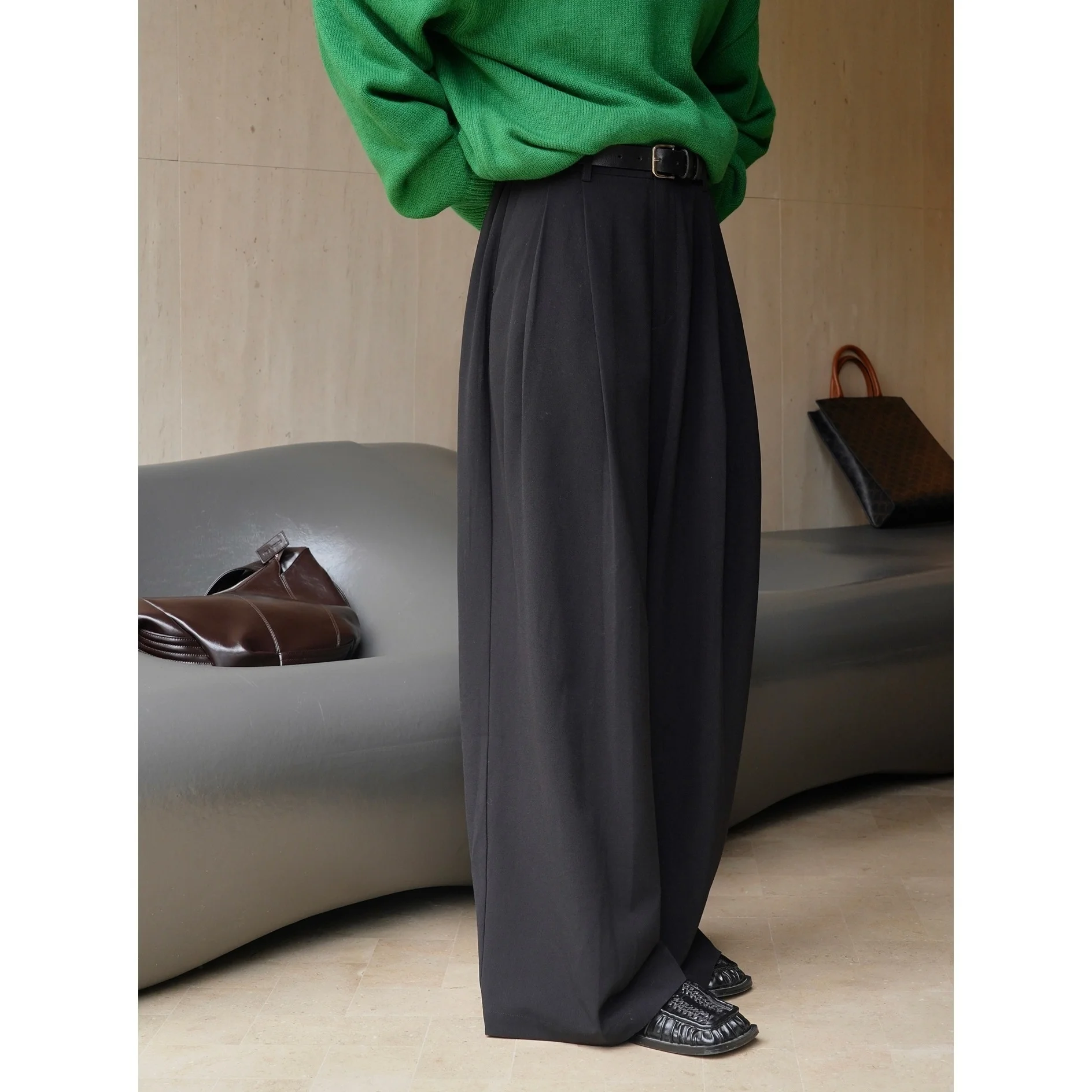 High Waist  Wide Legs Suit Pant Purple Black Wide Leg Office Pant for Women