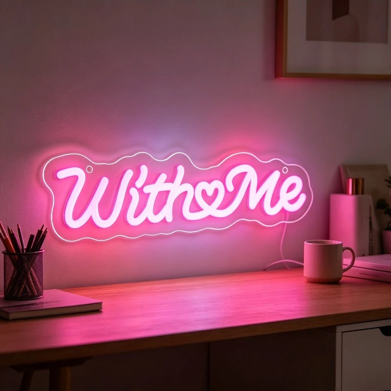 With Me Neon Light​ LED Dimmable USB Hanging Light Sign for Dating Anniversary Couple Bedroom Romantic Hotel Wedding Party Decor