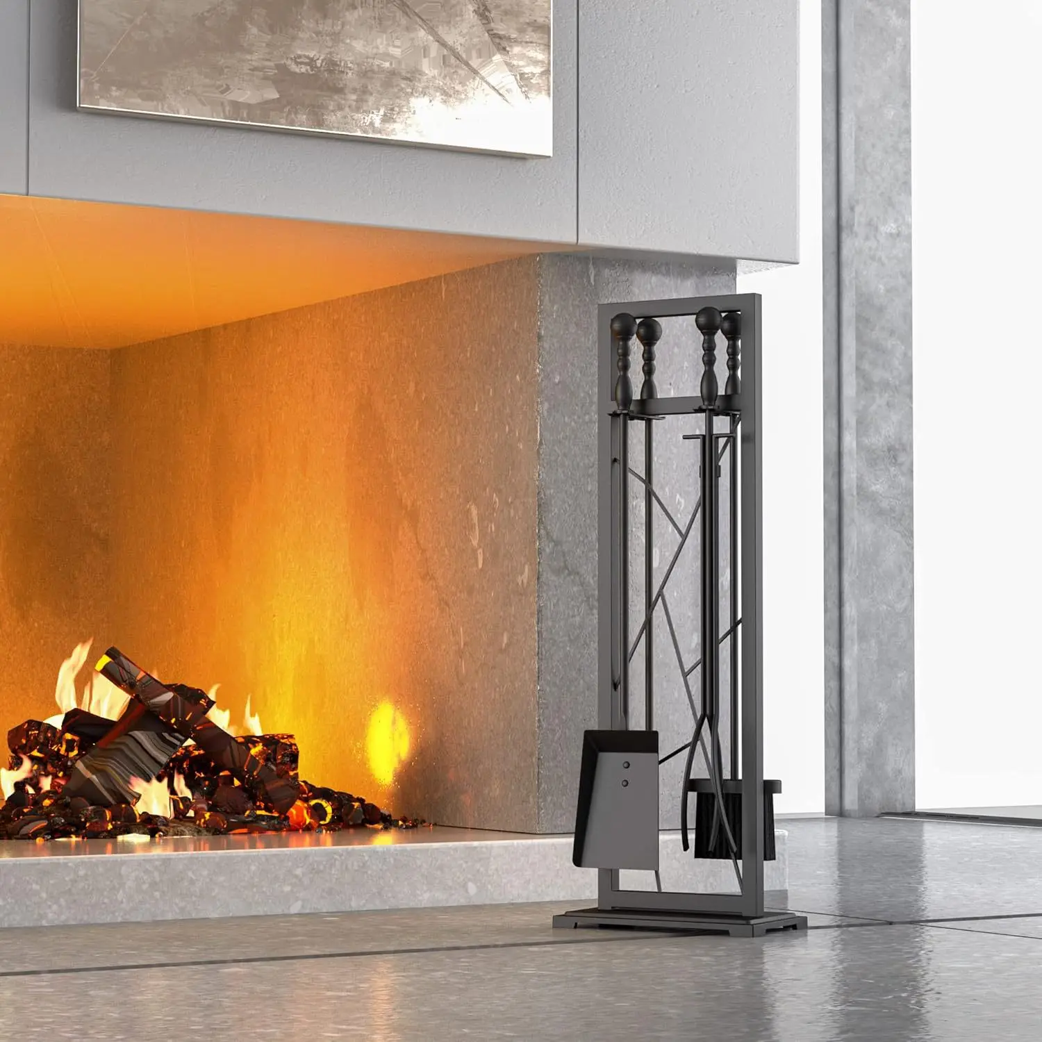 Fireplace, tool burning bracket, storage rack