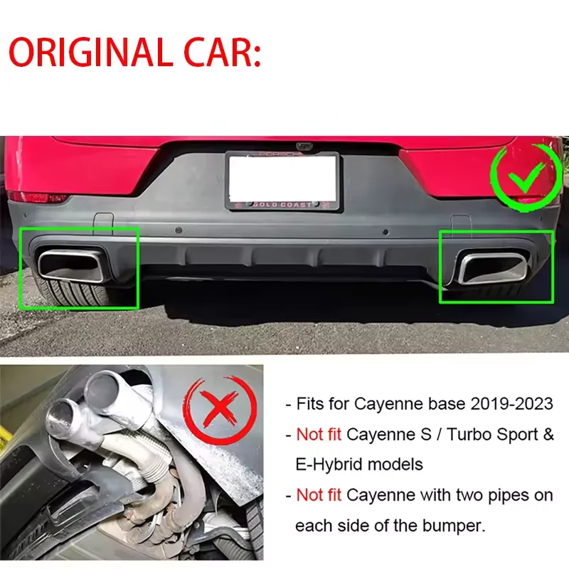 أنماط أنابيب عادم السيارة لبورشه كايين 9Y0 الهجين ترقية الفولاذ المقاوم للصدأ نصائح العادم نظام الأداء رباعية الخمار نصائح